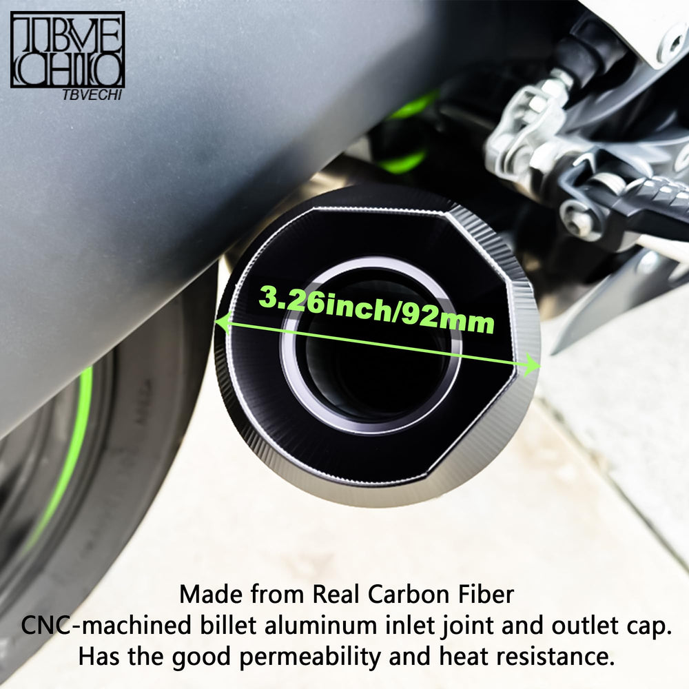 TBVECHI carbon fiber muffler heat resistant surface suggests high-temp durability.