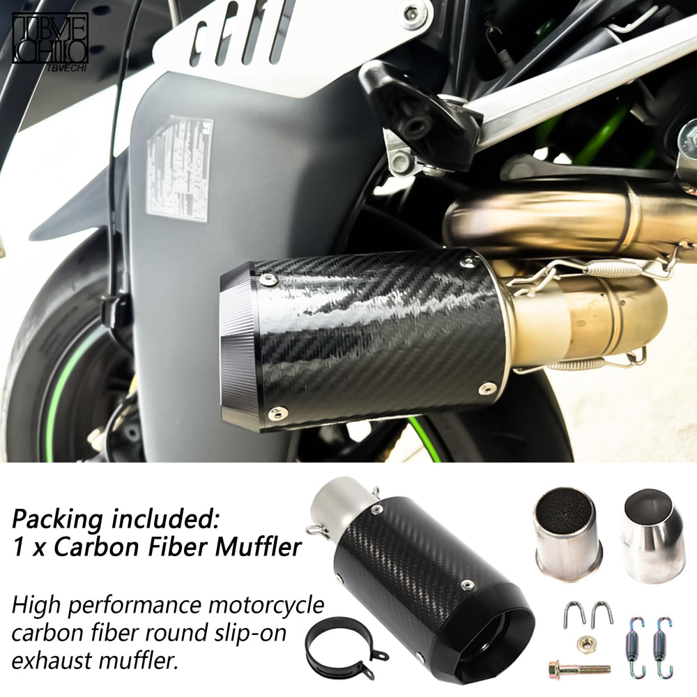 TBVECHI carbon fiber muffler texture closeup highlights premium weave.