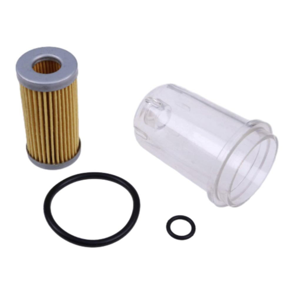 TCINDRR fuel filter with O-ring and bowl set close-up showing secure filtration for Ford New Holland tractors
