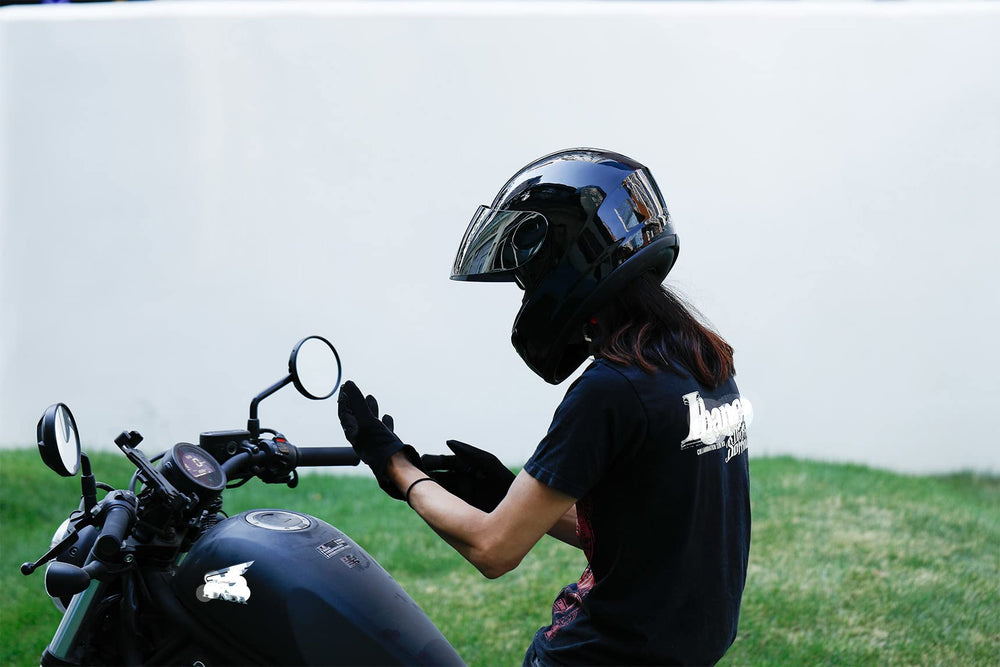 TCMT full-face helmet DOT certified label confirms street-legal safety