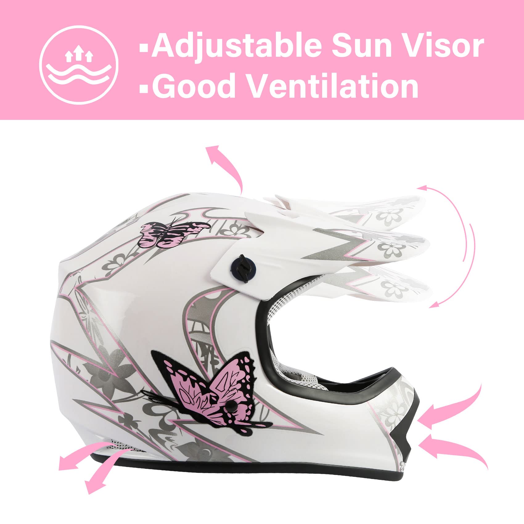 TCMT Youth Dirt Bike Helmet adjustable sun visor reduces glare