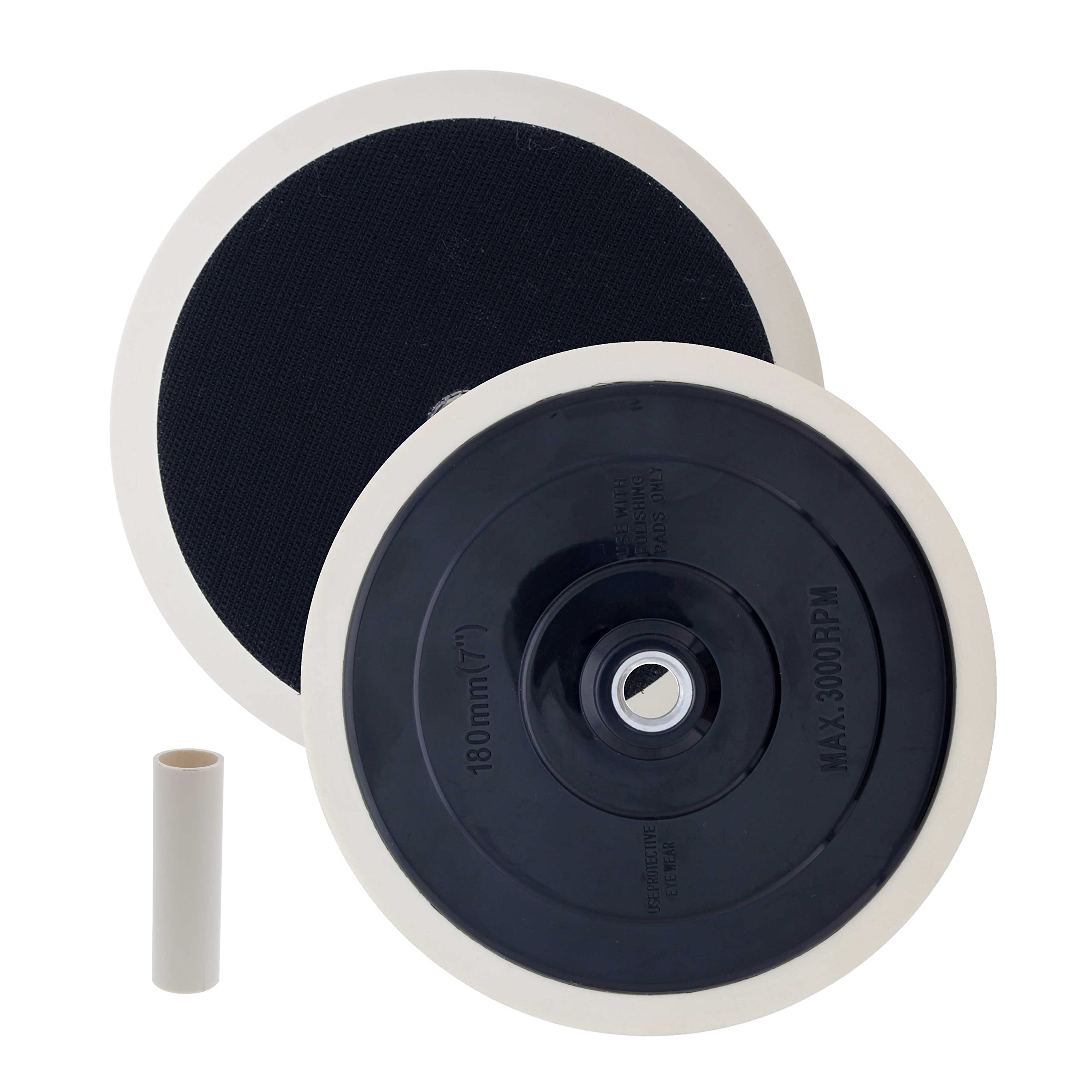 TCP Global 7-inch hook-and-loop backing plate close-up showing secure grip