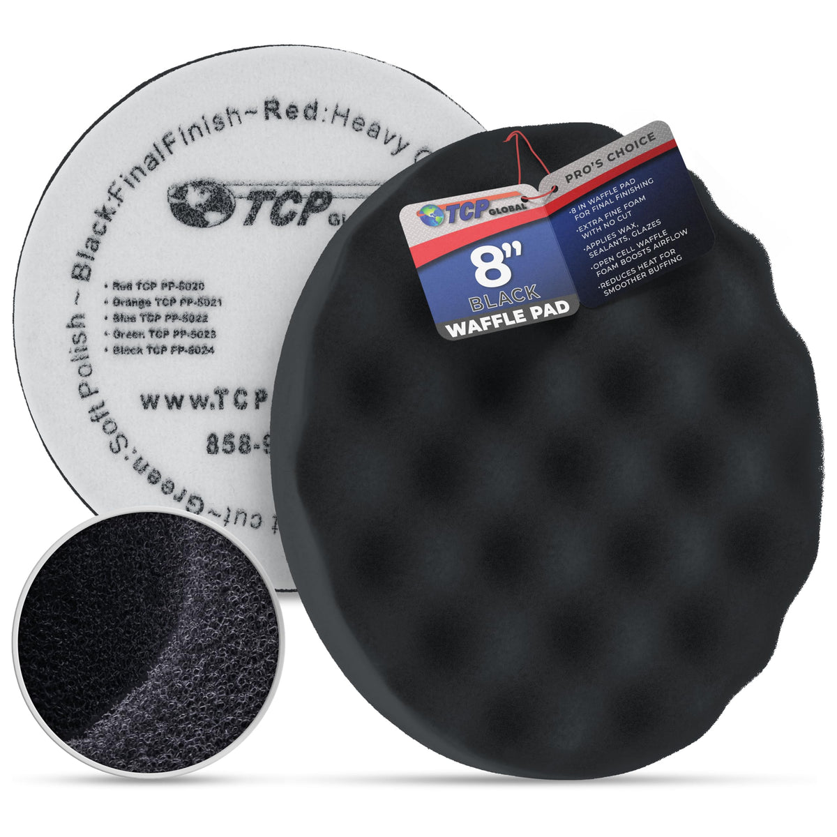 TCP Global 8-inch waffle pad foam close-up for even coating and reduced heat.