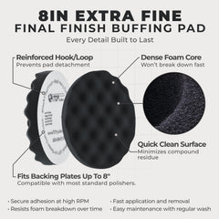 TCP Global 8-inch waffle pad hook-and-loop back for secure attachment during buffing.