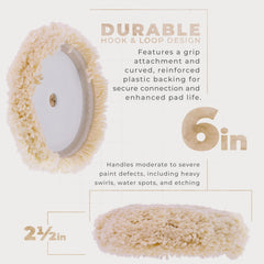 TCP Global heavy-cutting wool pad action for oxidized paint and deep scratches