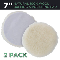 TCP Global Premium 7in wool buffing pad, side view showing plush pile and backing.