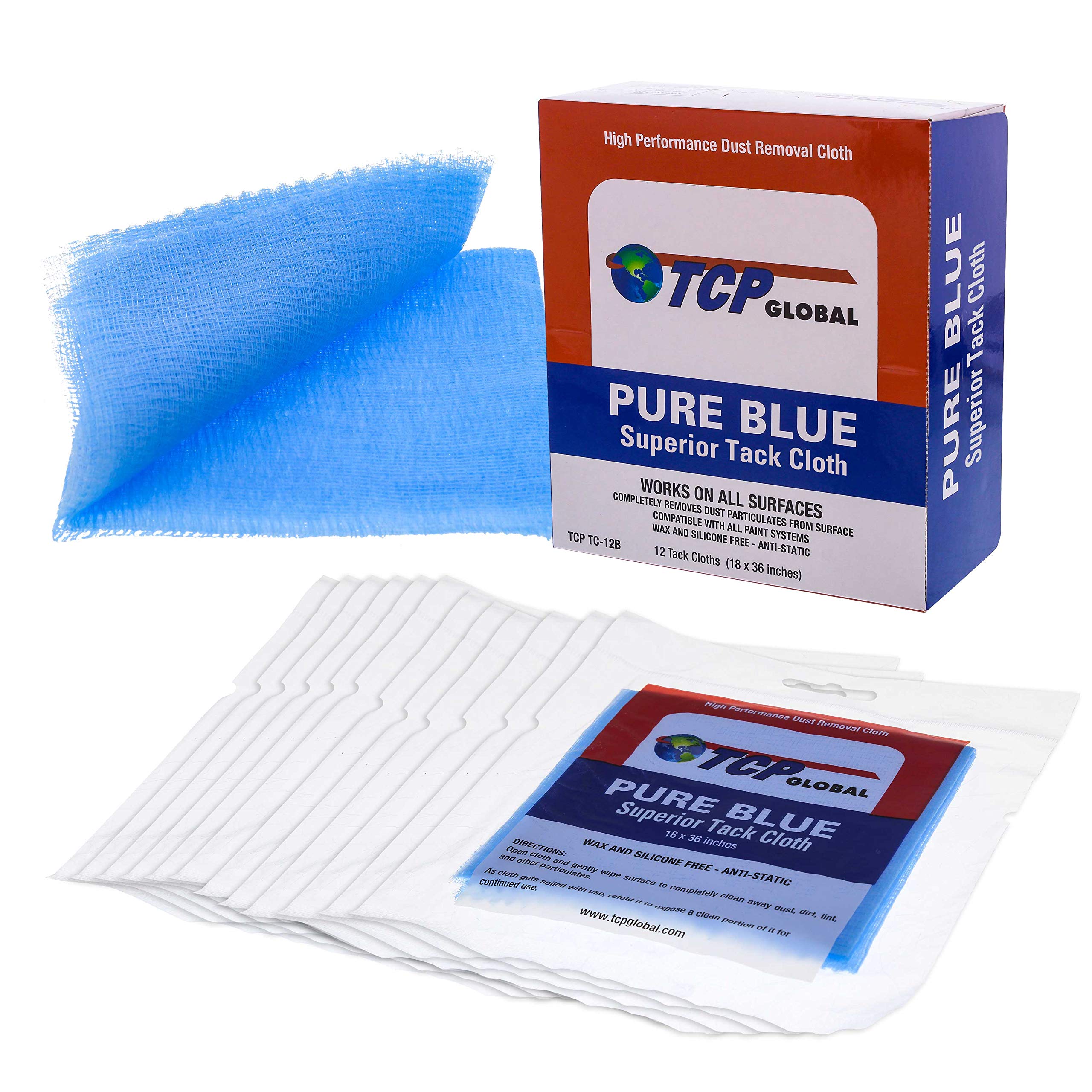 TCP Global Pure Blue tack cloth pack for automotive prep and finish readiness
