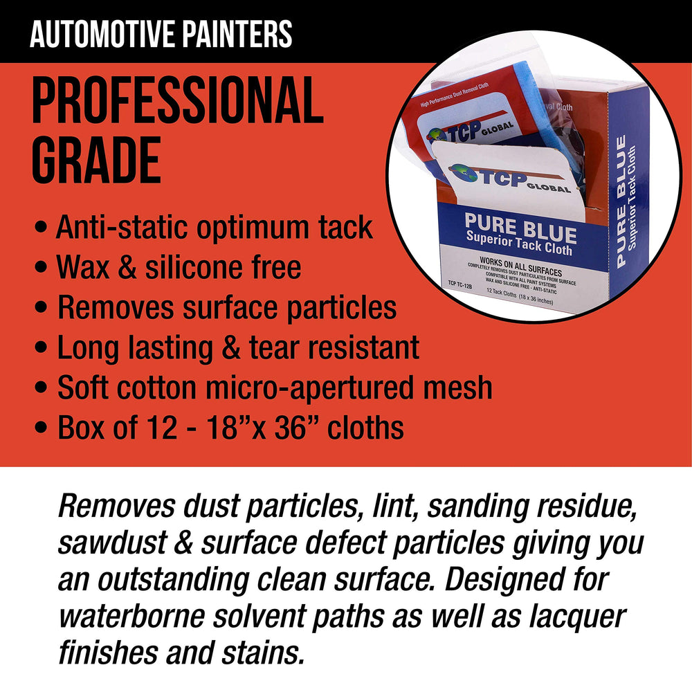 TCP Global Pure Blue tack cloth is wax-free and silicone-free