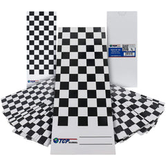 TCP Global spray out card on a checkered panel used for color matching accuracy
