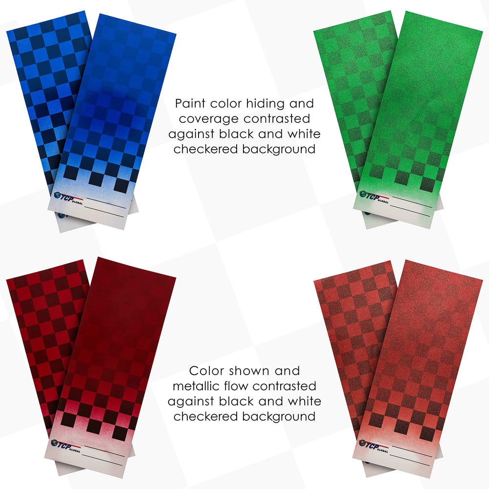 TCP Global spray out card in use showing contrast for coverage and sheen