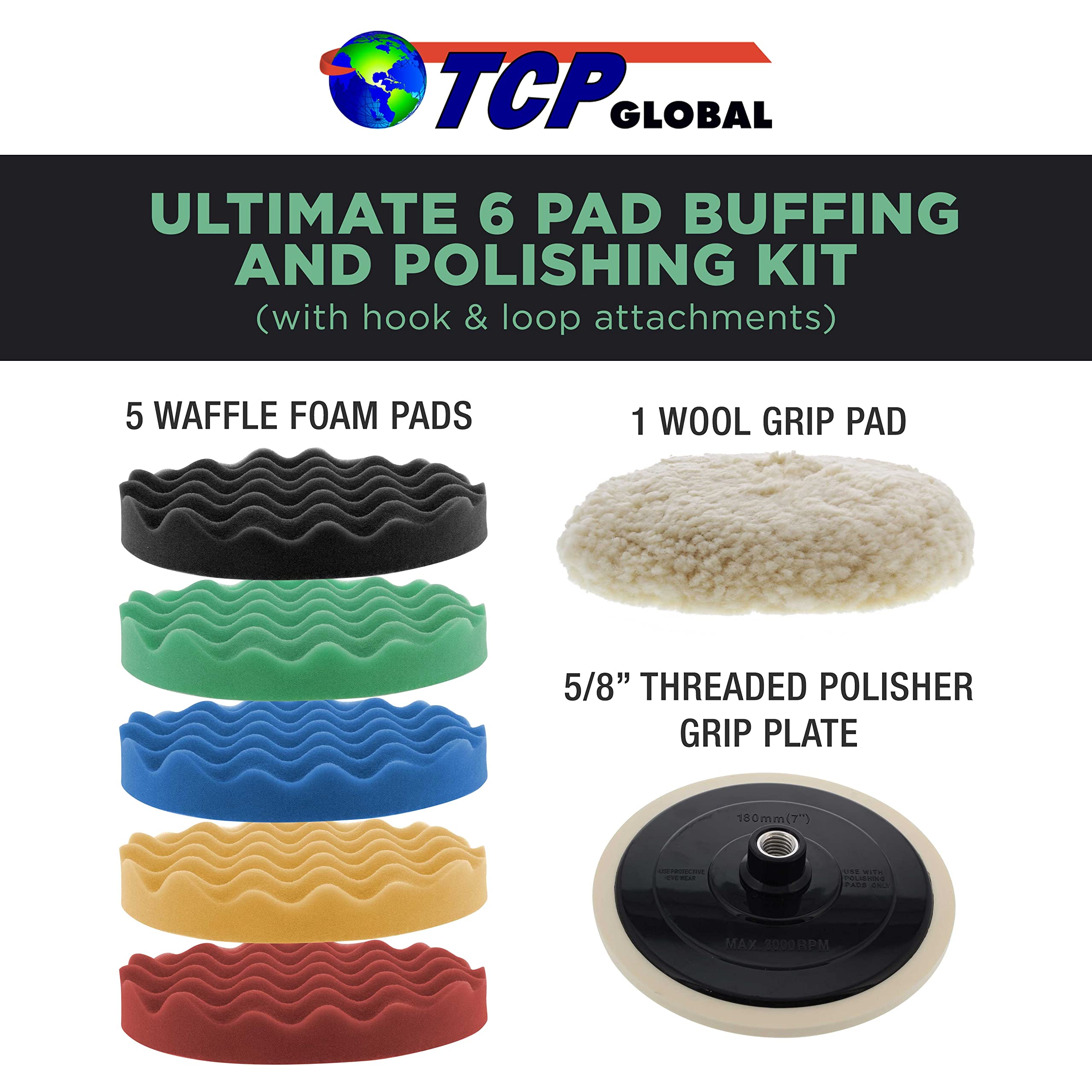 TCP Global waffle foam pads for efficient cutting and finishing.