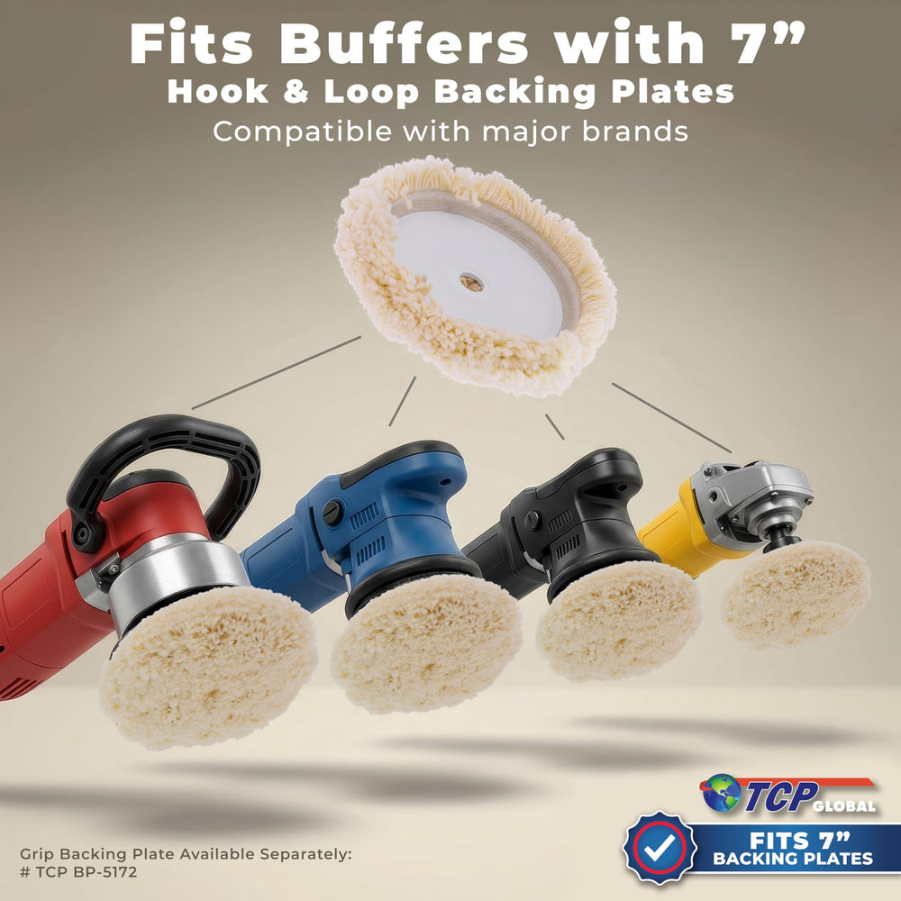 TCP Global wool pad compatible with backing plates up to 7 inches.
