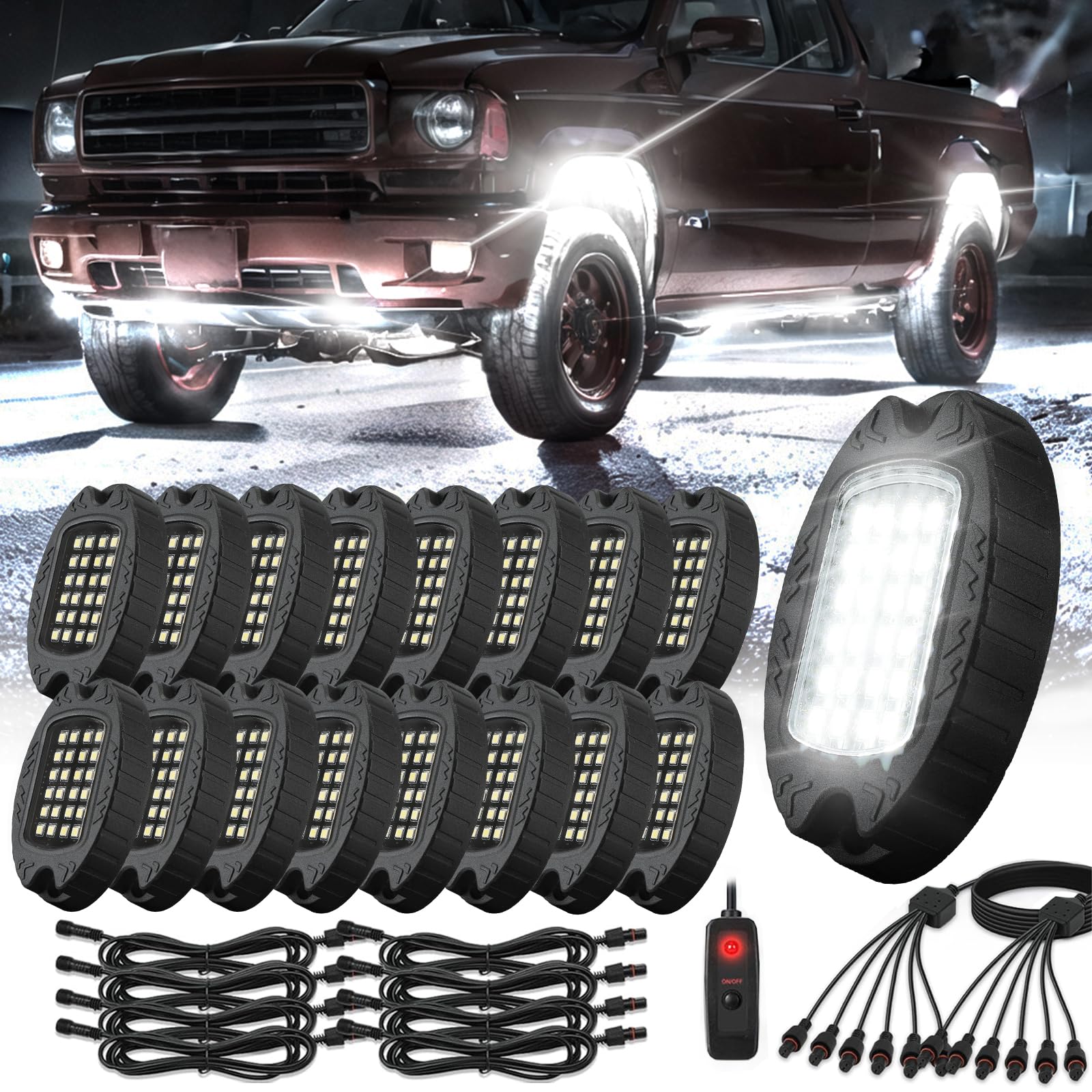 TDE Explorer.Lighting 16-pod rock lights undercarriage illuminate the truck for off-road visibility.