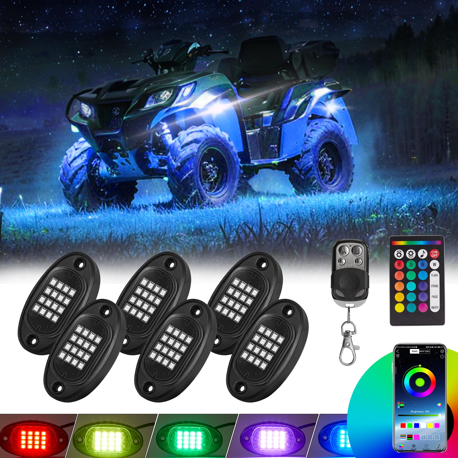 TDE Explorer.Lighting 6-pod rock lights installed on a UTV for enhanced undercarriage visibility.