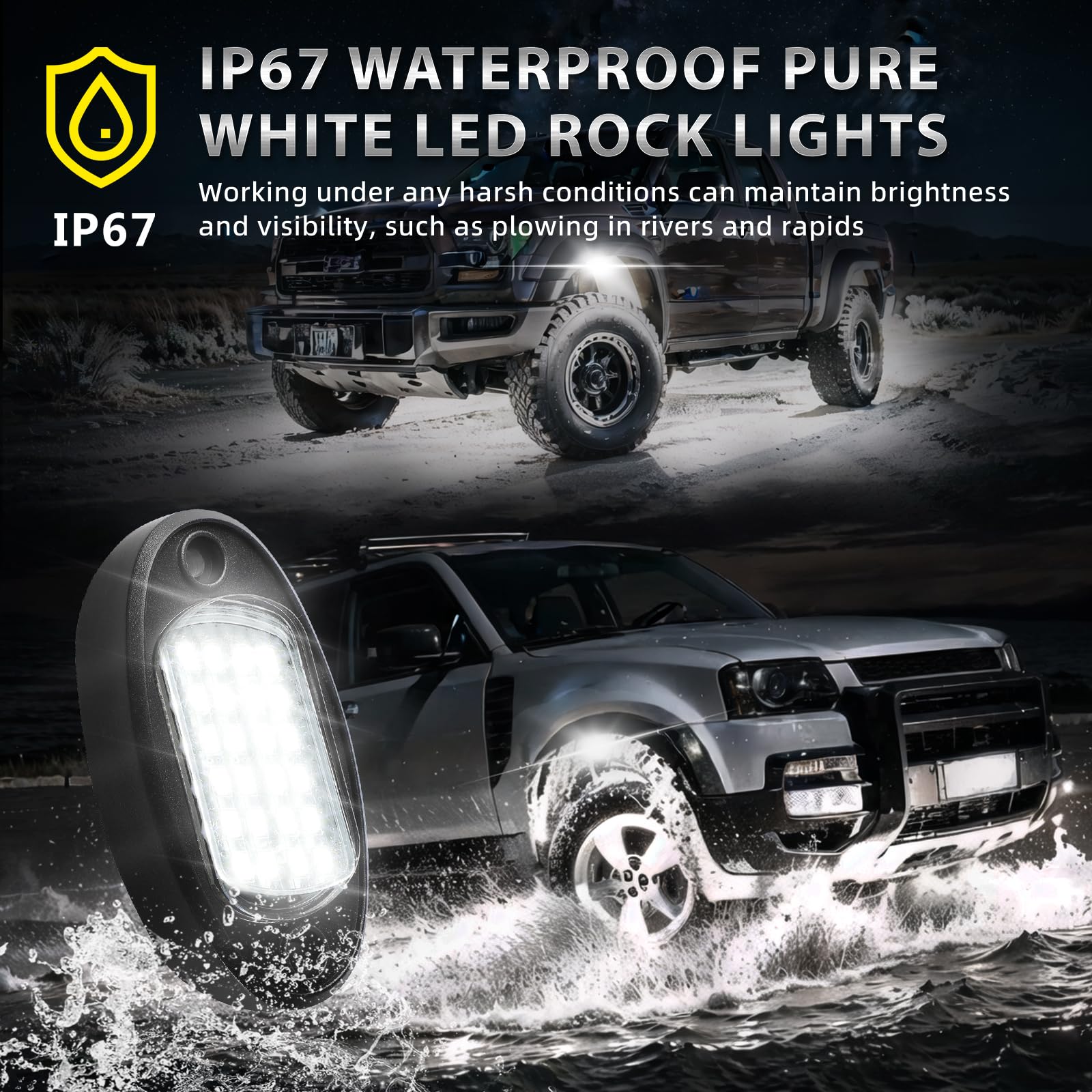 TDE Explorer.Lighting IP67 waterproof rock lights withstand wet and dusty environments