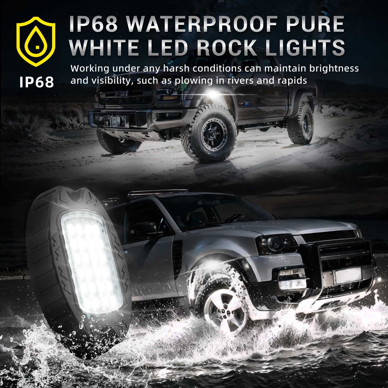 TDE Explorer.Lighting IP68 waterproof seals keep lights performing in rain and mud.