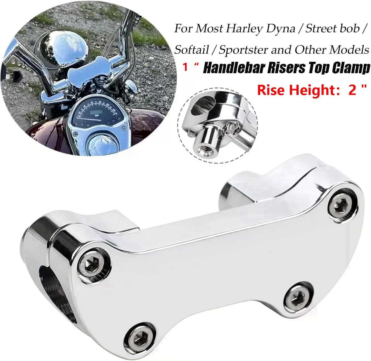 TDZ MOTO 2in rise extension chrome increases rider reach and comfort