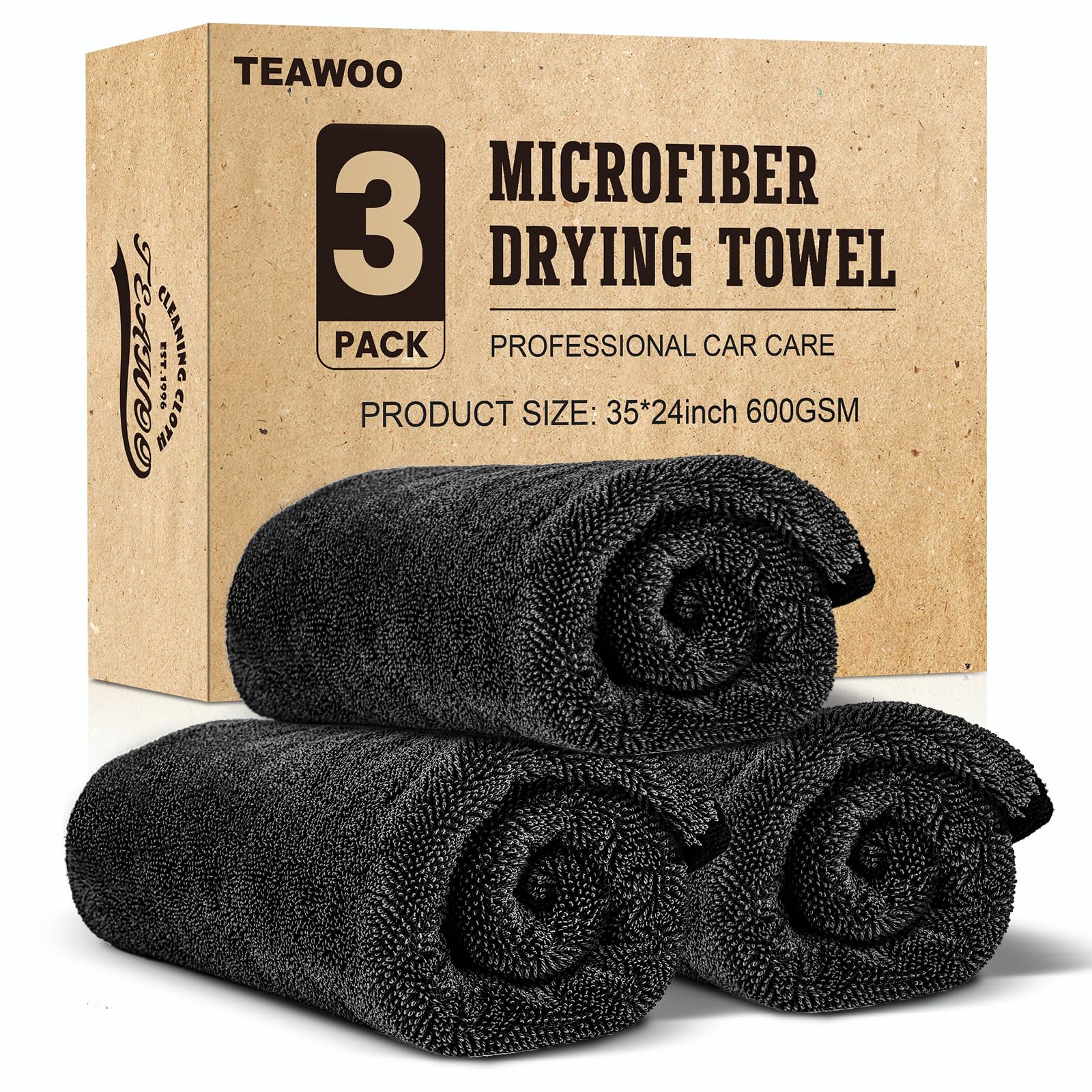 TEAWOO car drying towel in action, covering large panels for quick, streak-free drying.