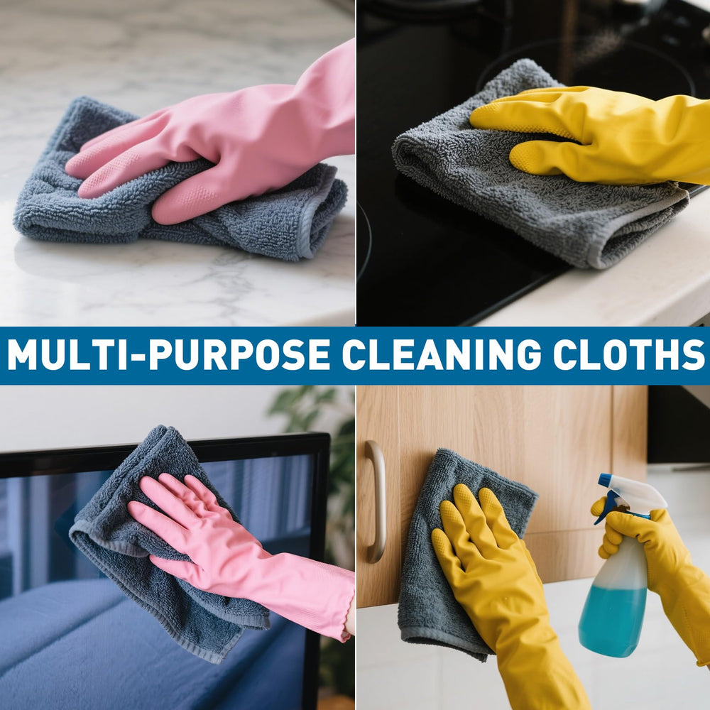 TEAWOO sewn-edged gray towels for durable, scratch-free cleaning