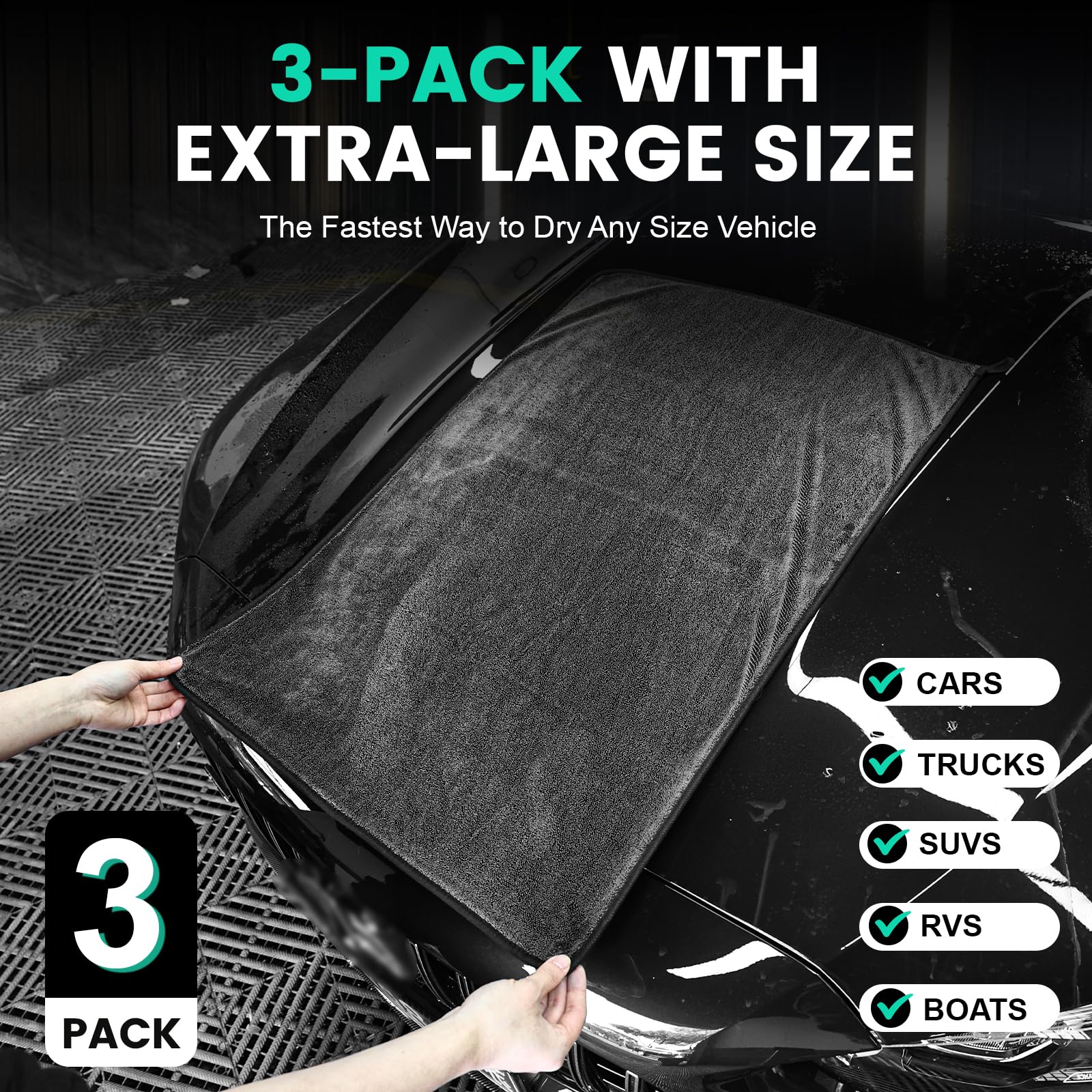 TEAWOO twisted-loop technology delivers one-pass drying and fewer water spots.