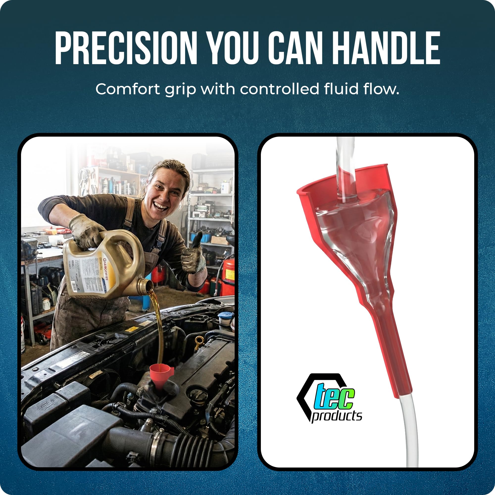 TEC Products FlexAll measures 9x3.95 inches, fitting standard funnel setups.