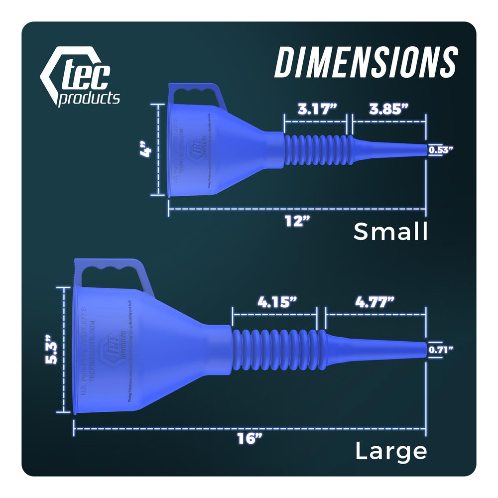 TEC Products FlexAll funnel compatible with engine oil, diesel, ATF for versatile tasks.
