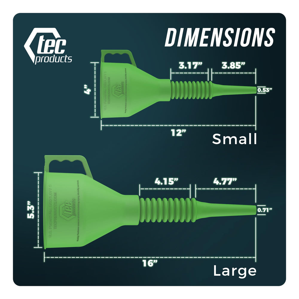 TEC Products FlexAll funnel with 5-inch mouth for controlled pours.
