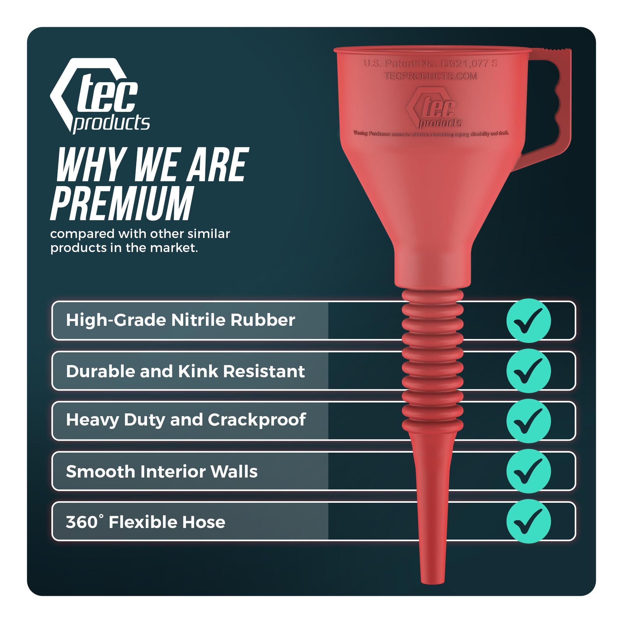 TEC Products FlexAll spill-resistant design supports neat oil changes.