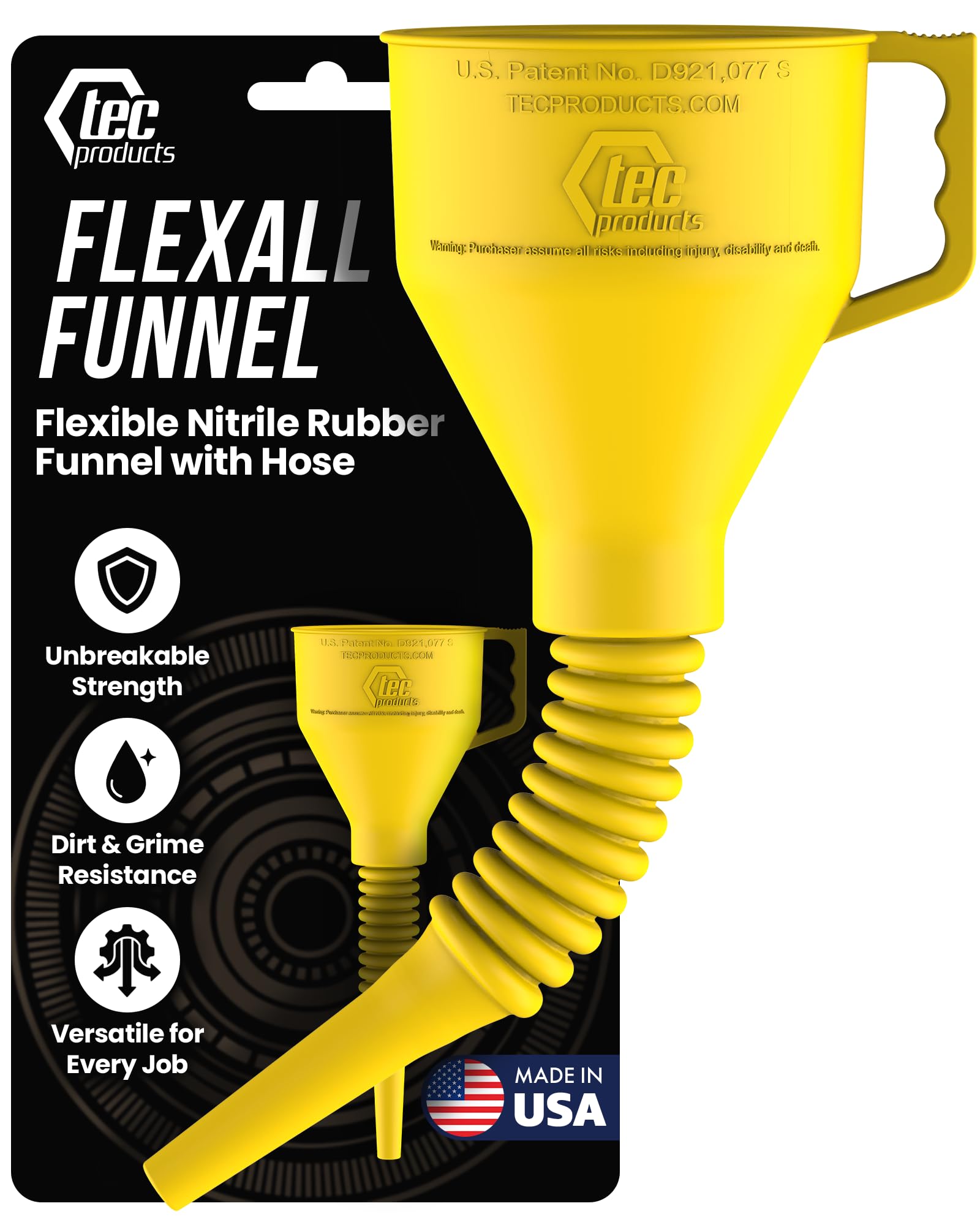 TEC Products FlexAll long funnel mouth 5in opening for easy engine oil pouring.