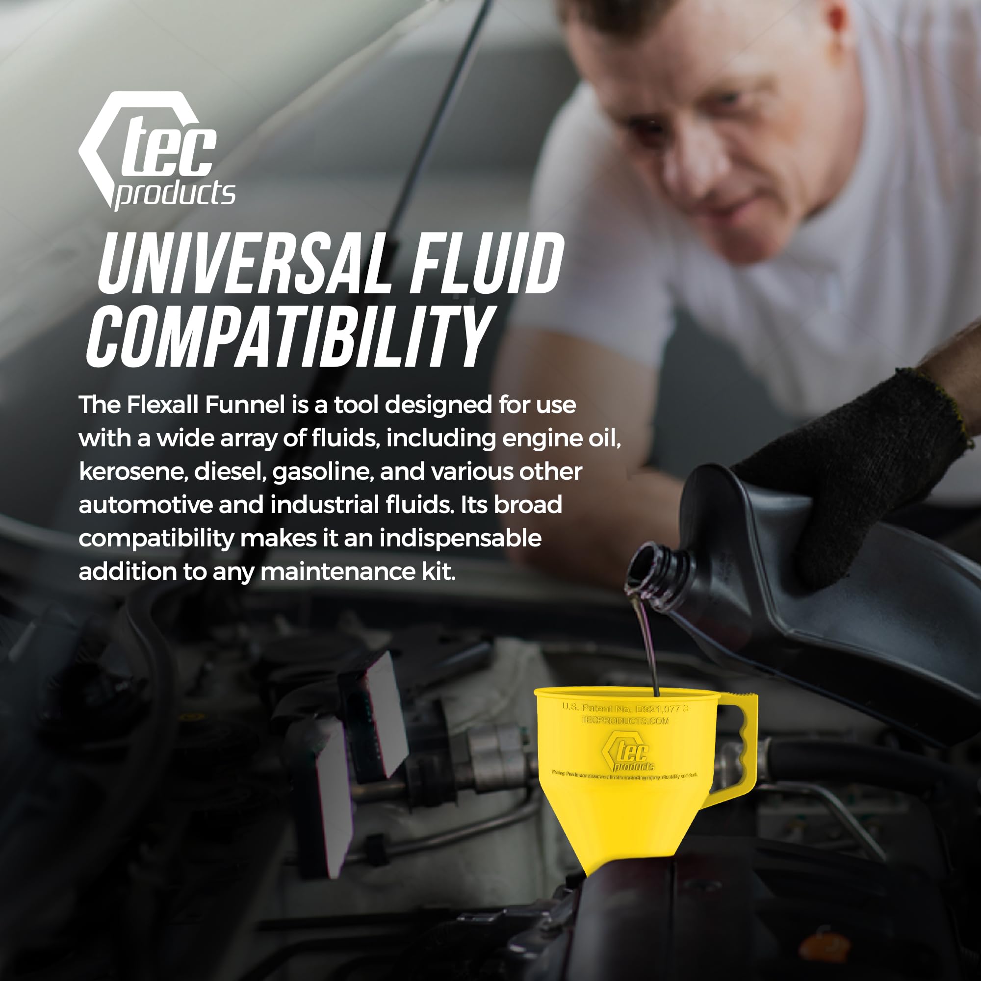 TEC Products FlexAll USA-made label visible on packaging and funnel.