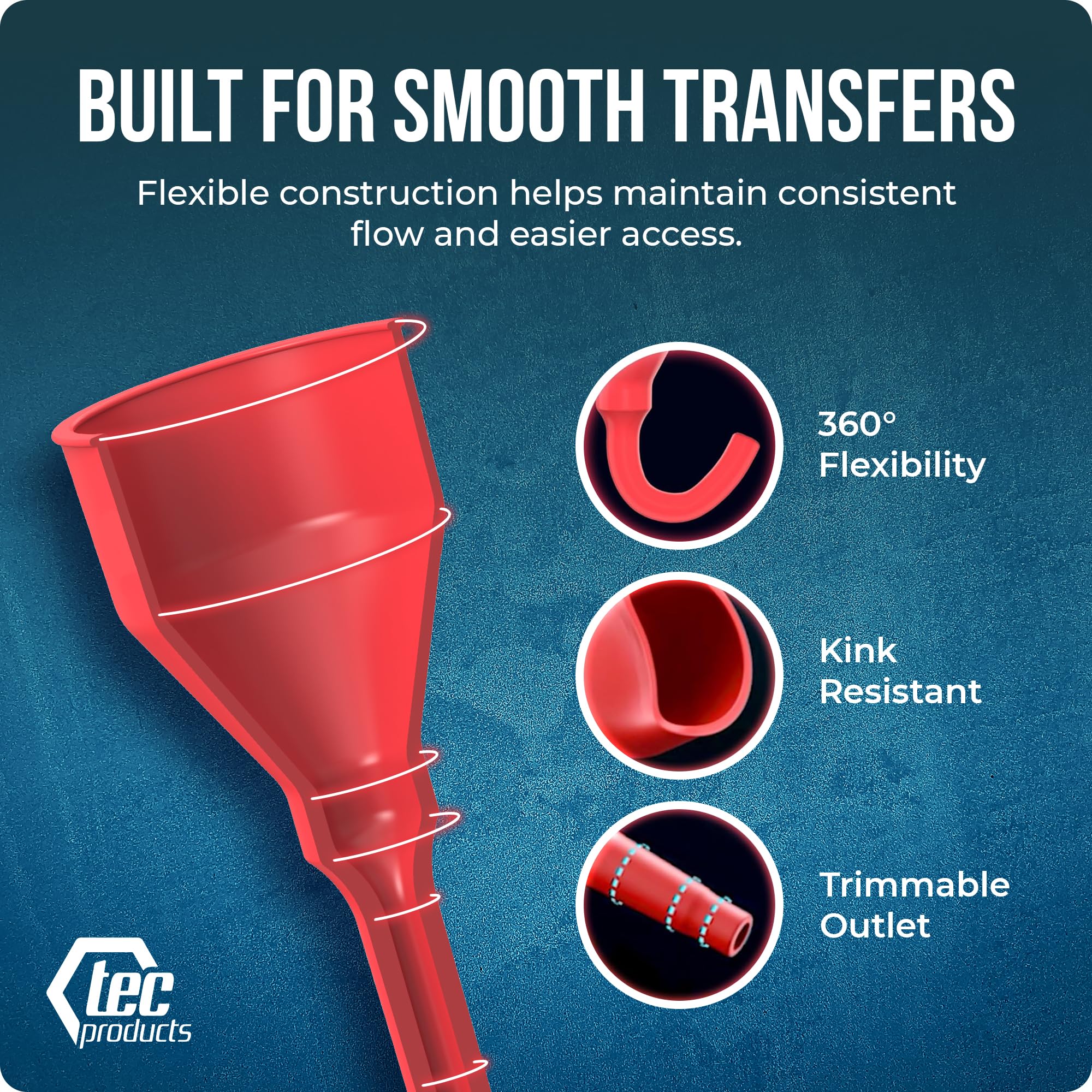 TEC Products FlexAll spill-free design with sturdy handle minimizes spills.