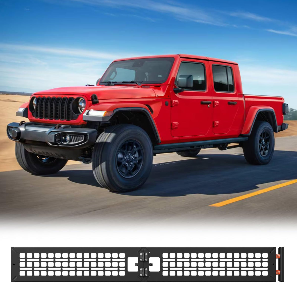 Tecbaba truck bed divider for Jeep Gladiator with aluminium frame keeps cargo organized during transit.
