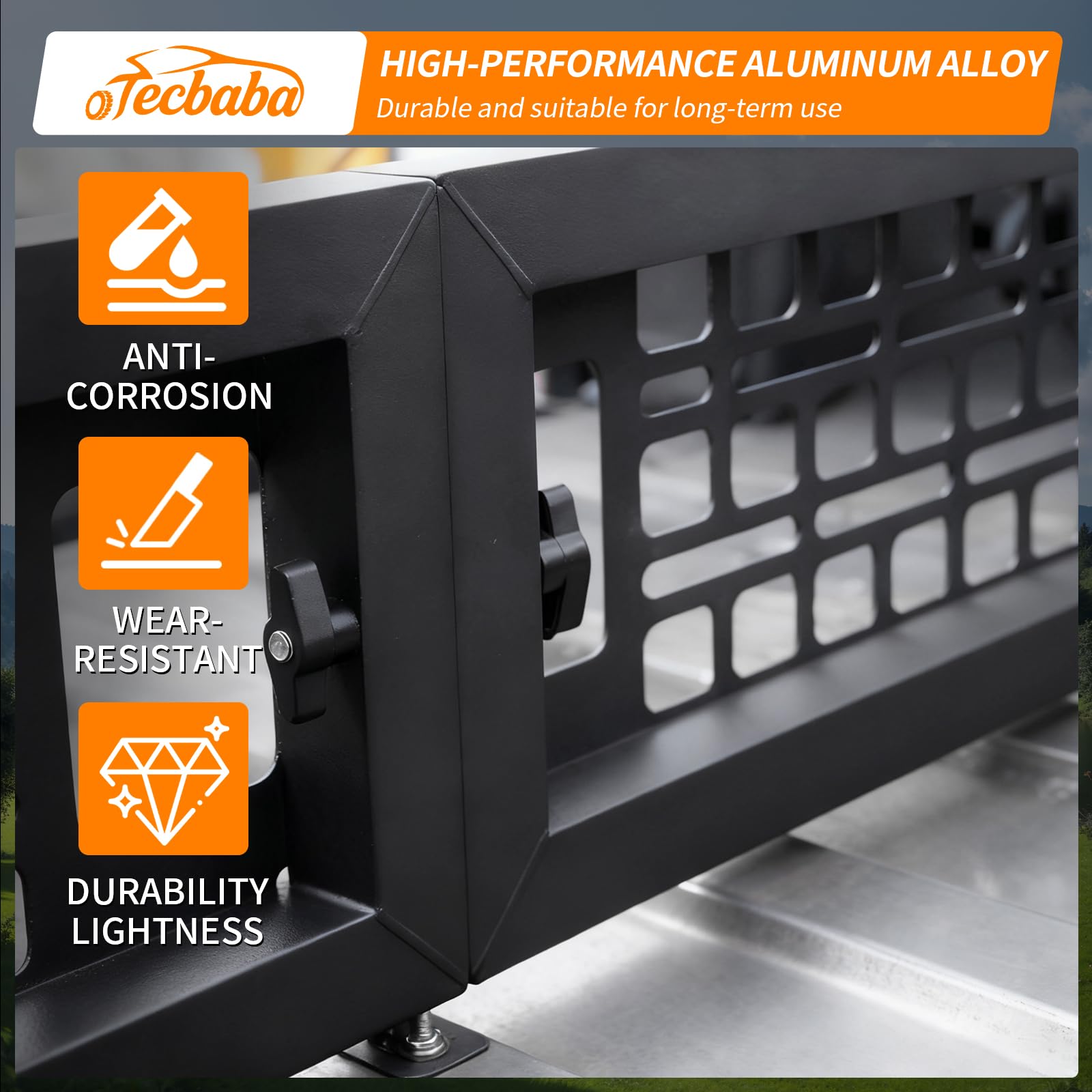 Non-slip barrier reduces shifting of tools and groceries on rocky roads.