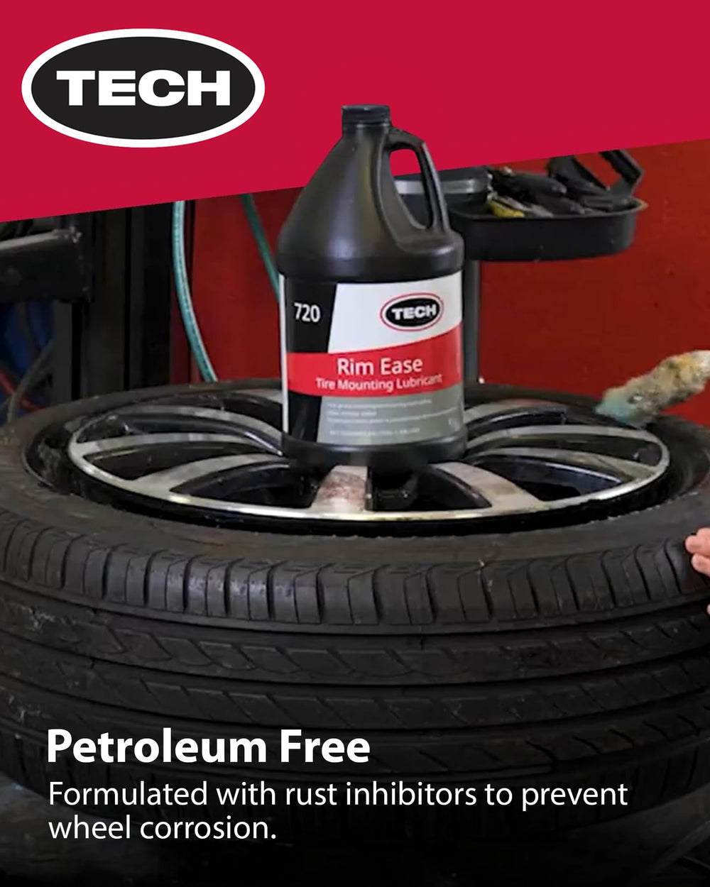 TECH Rim Ease Lube enables bead seating on heavy-duty tires and vehicles.