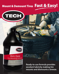 TECH Rim Ease Lube ready-to-use formula shown in a bottle, ready for quick tire jobs.