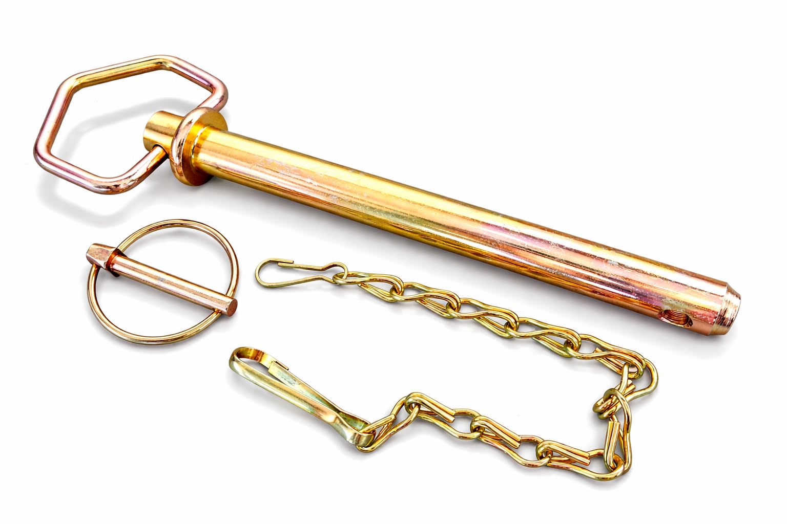 Tech Team hitch pin handle enables easy positioning and quick removal during setup.