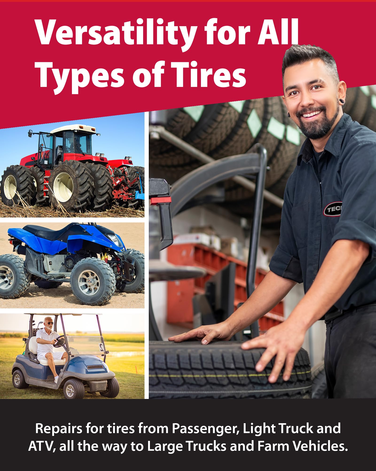 Lawn mower tire repair scenario with Permacure II plugs.