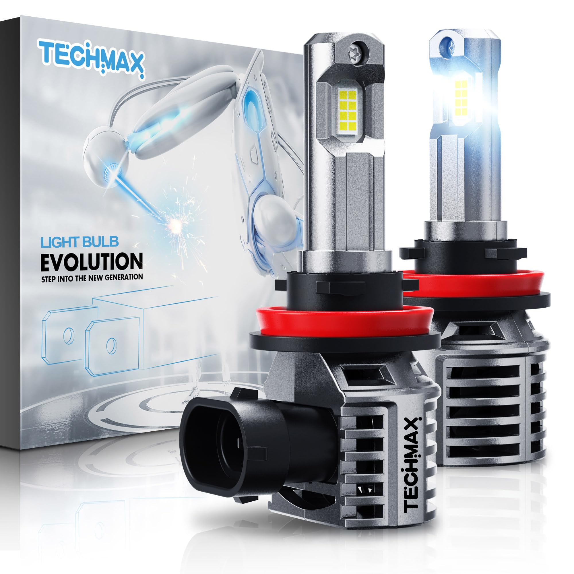 TechMax H11 fog light bulb with 15,000 RPM fan for cooler operation
