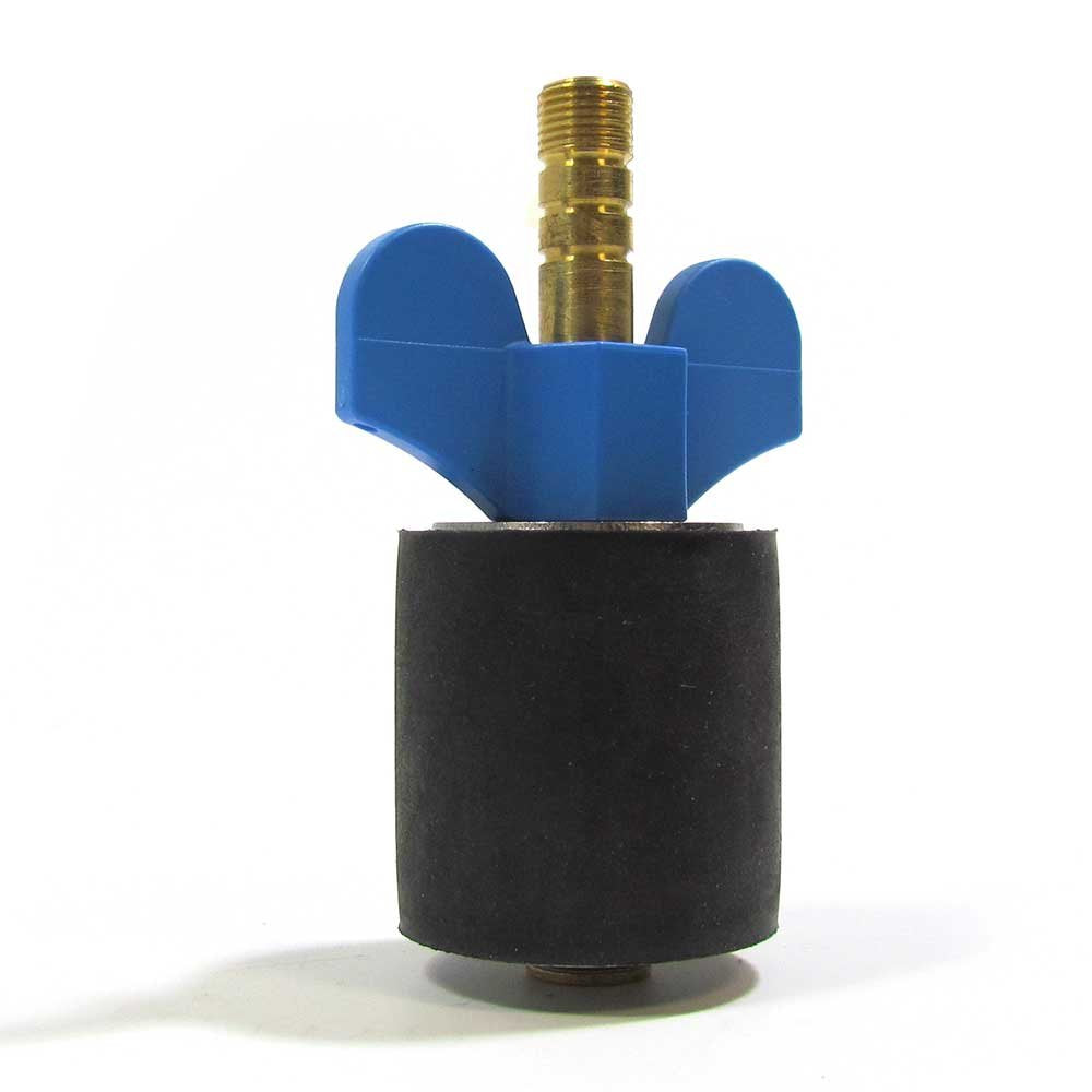 Technical winter plug with valve for 1-1/2 inch pipe with hose connection for testing