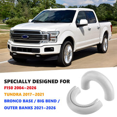 TechPicco F-150 tow hook cover, white side view, blends with exterior design.
