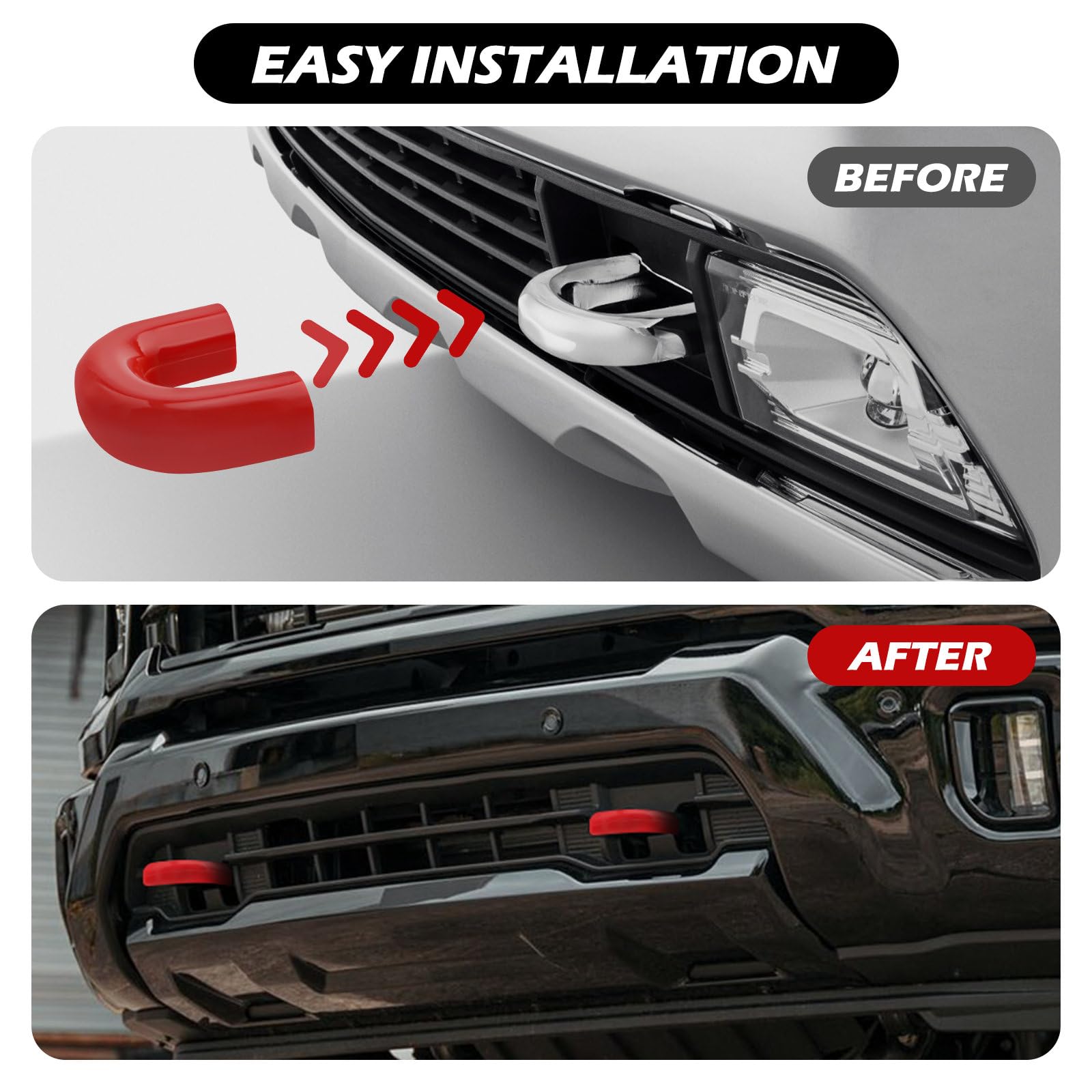 TechPicco front tow-hook cover red closeup on Silverado
