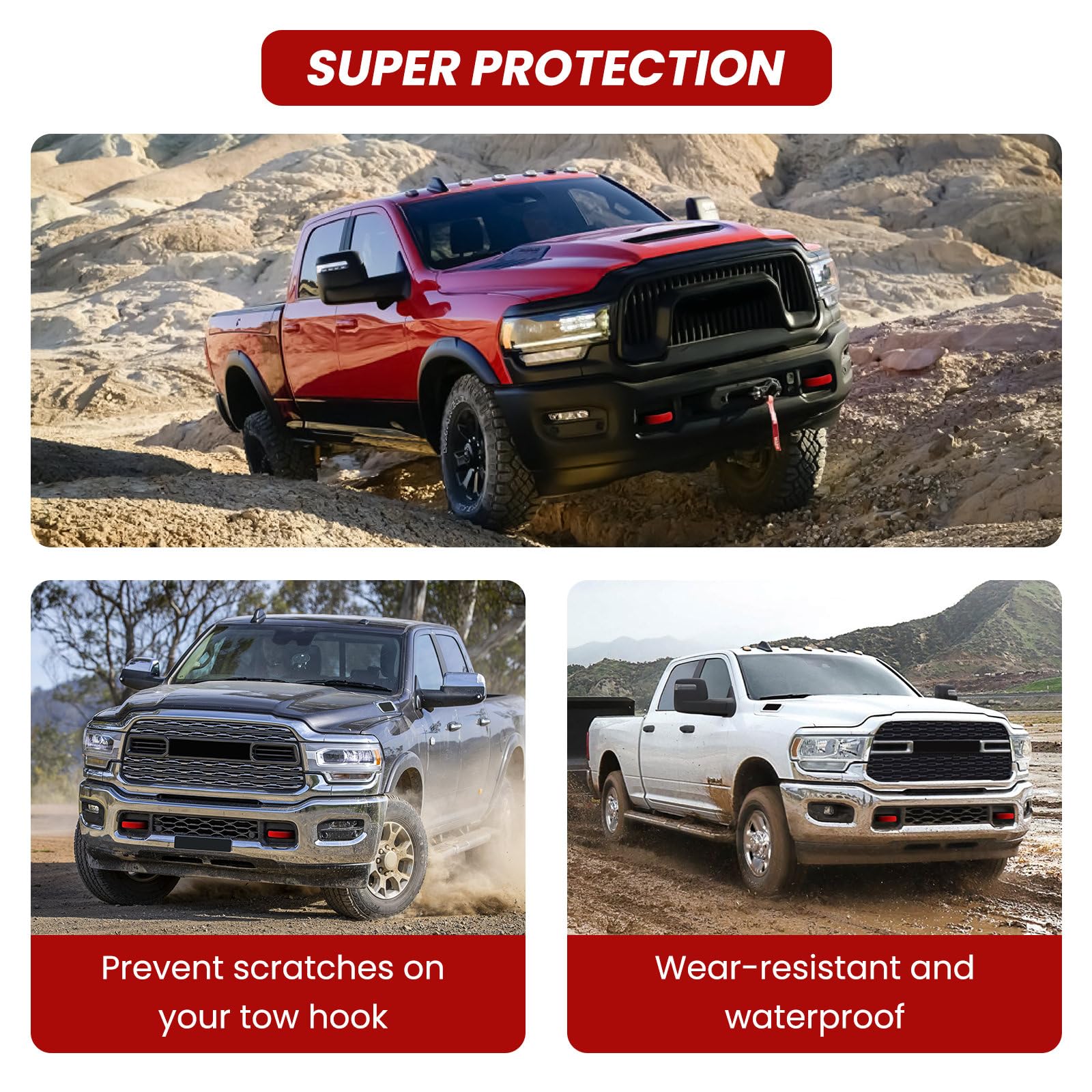 TECHPICCO front tow hooks cover premium finish on RAM 2500/3500