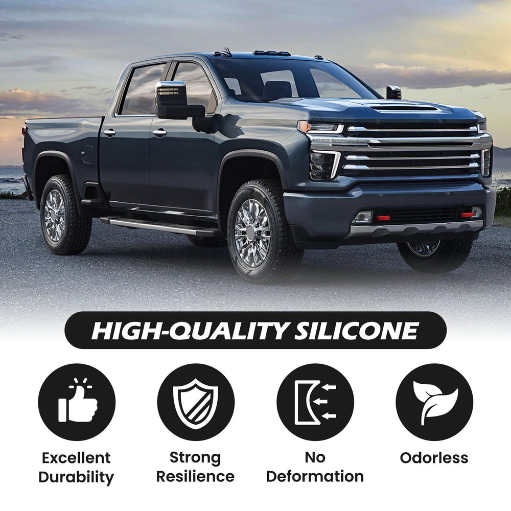 TechPicco Silverado front tow-hook cover red in use on bumper