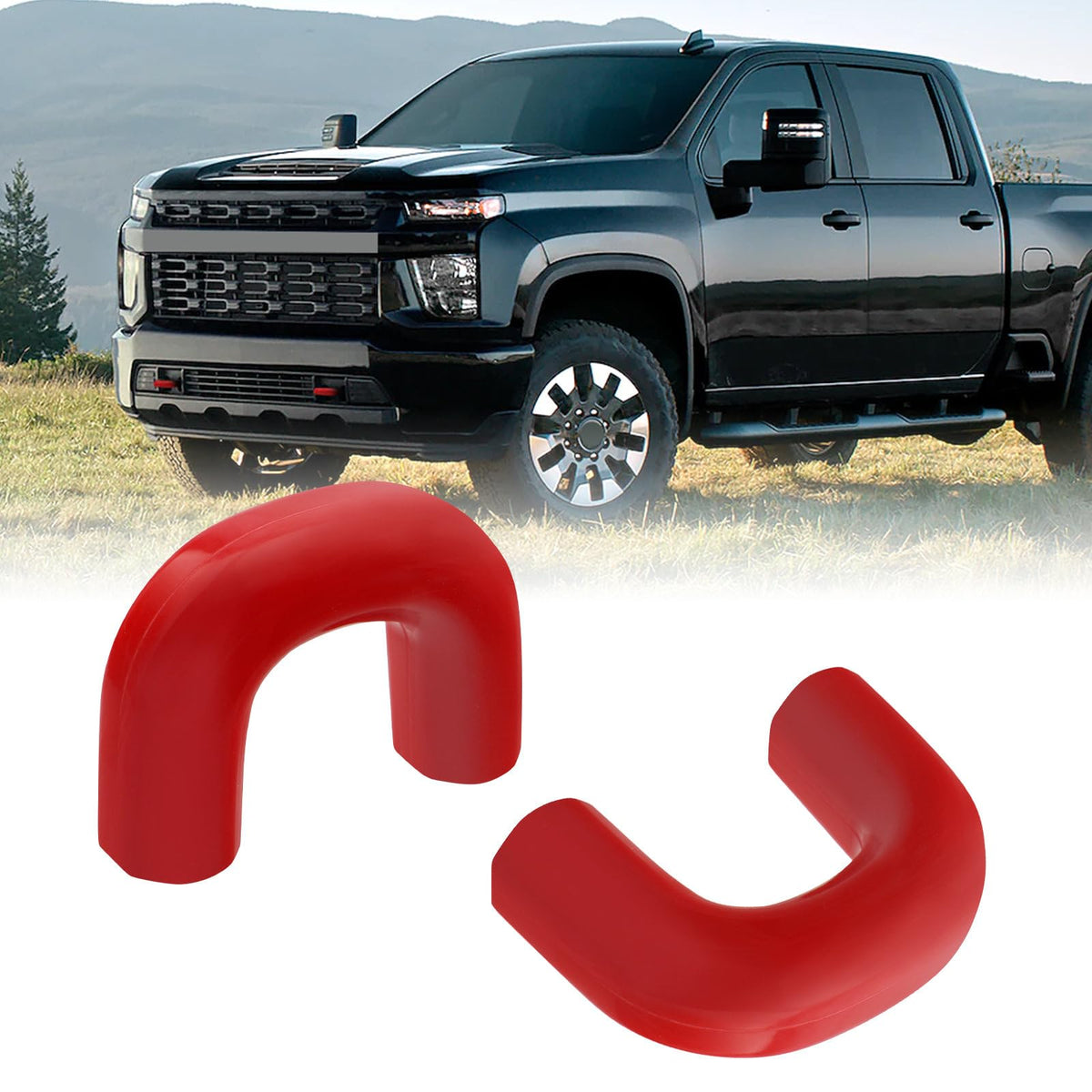 TechPicco Silverado front tow-hook cover red protects hooks and refreshes the front fascia