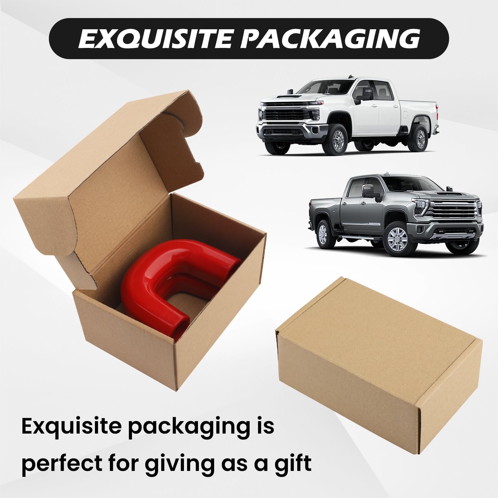 TechPicco Silverado tow-hook cover red detail showing fit