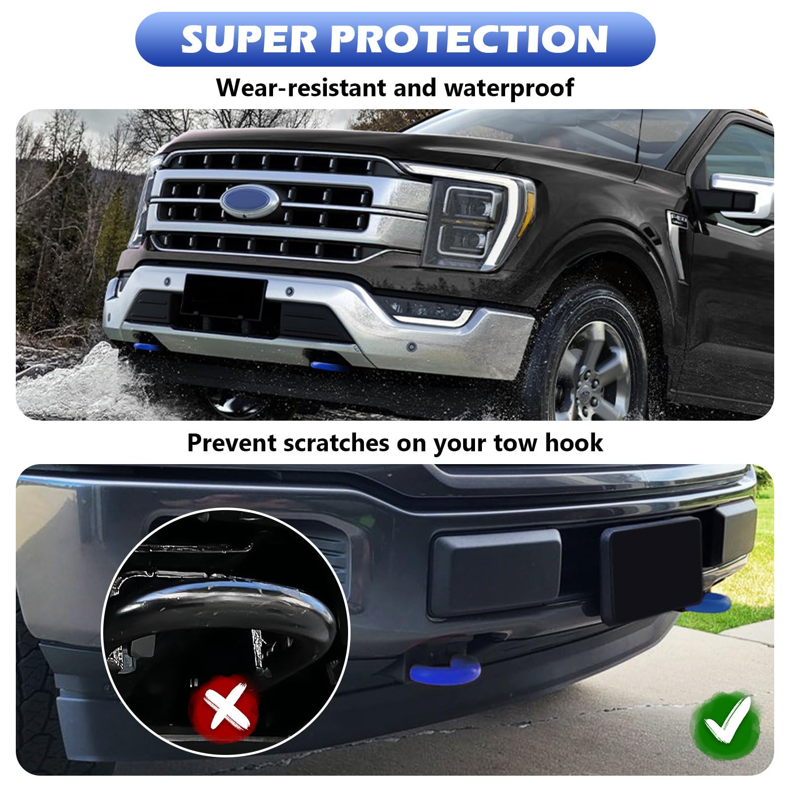 TechPicco teeth-design tow hook cover provides secure fit in blue