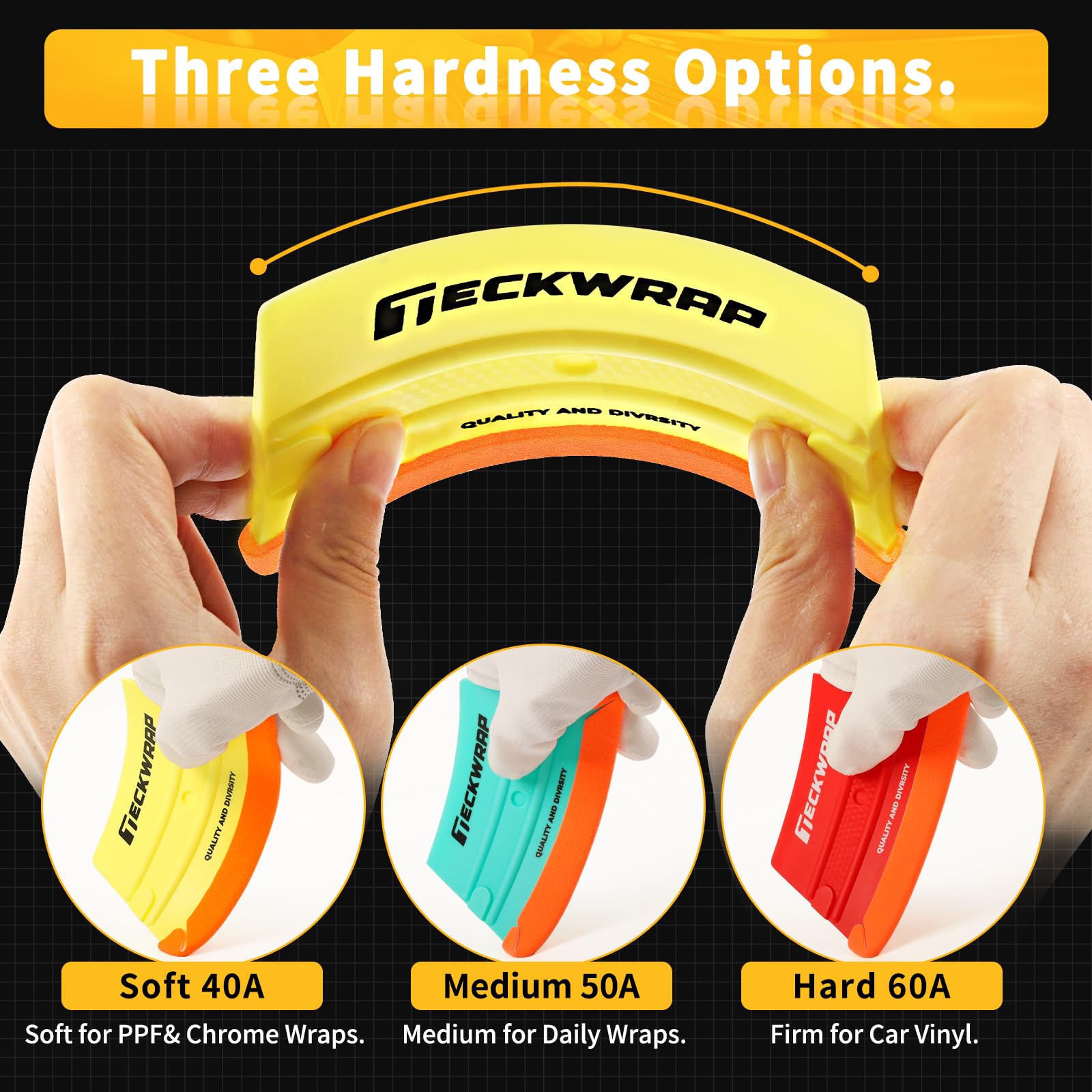 TECKWRAP green medium squeegee balances pressure for chrome and matte finishes