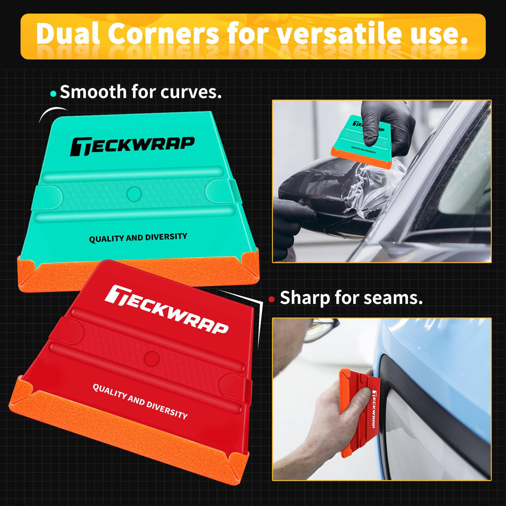 TECKWRAP soft rubber squeegee adapts to curves without overstretching film