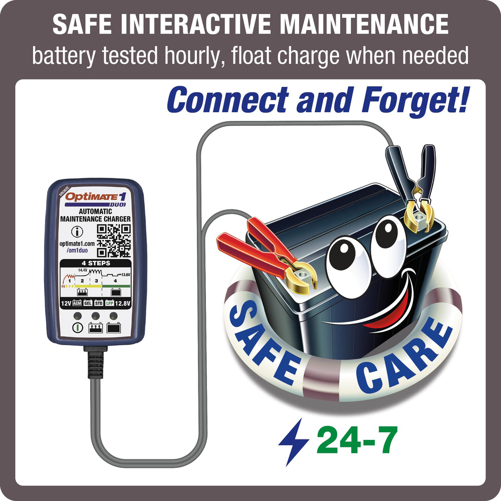 Tecmate OptiMate 1 Duo designed for indoor garage use preserves battery health