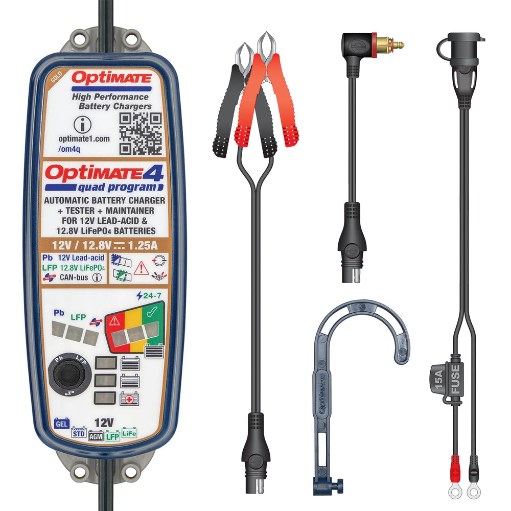 Includes ring terminal harness and battery clips for versatile setup.